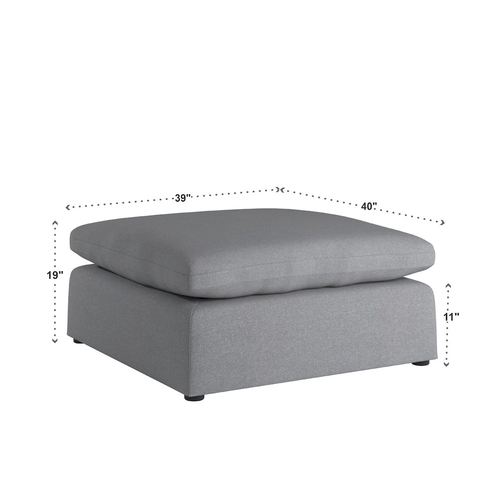 Grey Linen Weave Fabric Ottoman With 1 Down Feather Seat Cushion. Picture 3