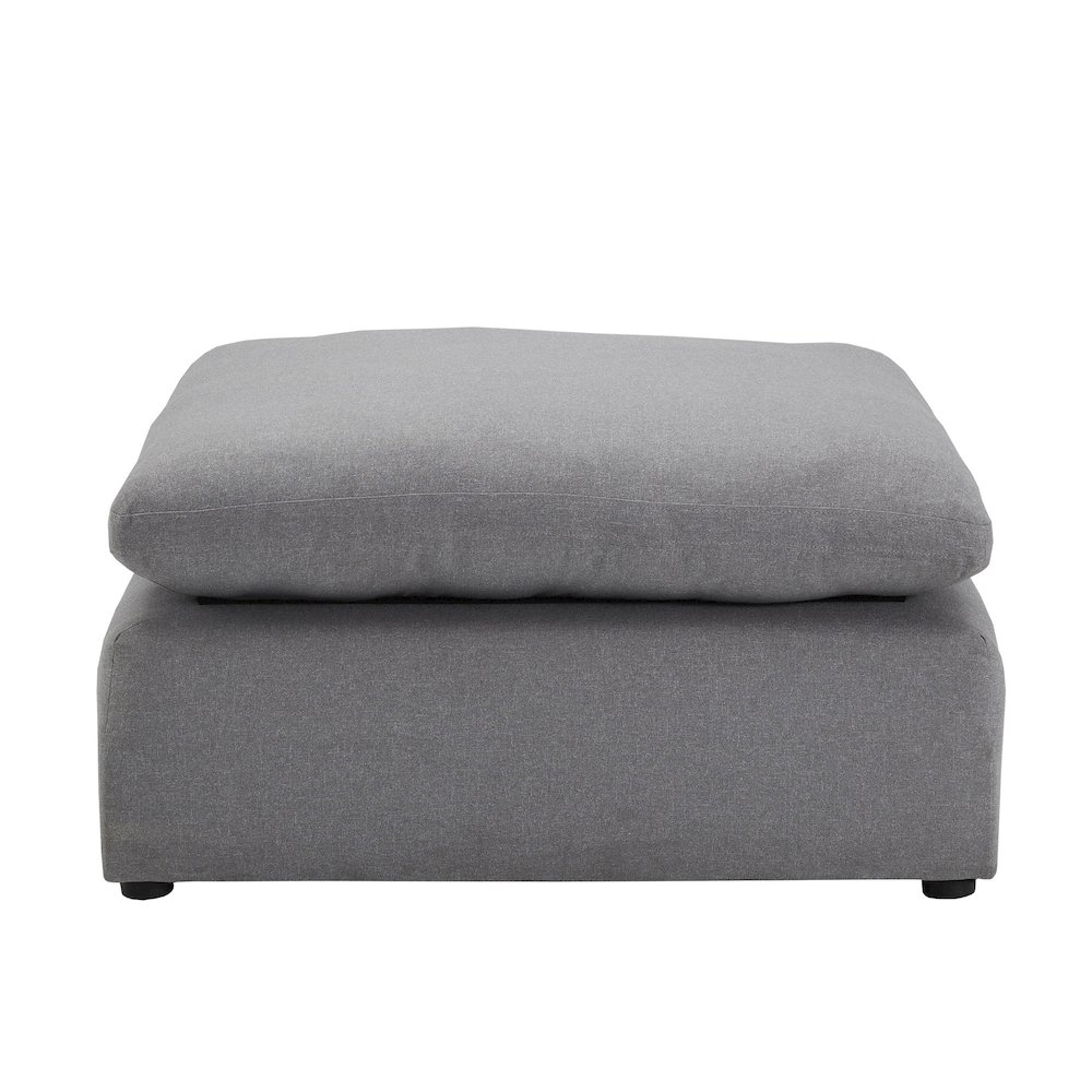 Grey Linen Weave Fabric Ottoman With 1 Down Feather Seat Cushion. Picture 4