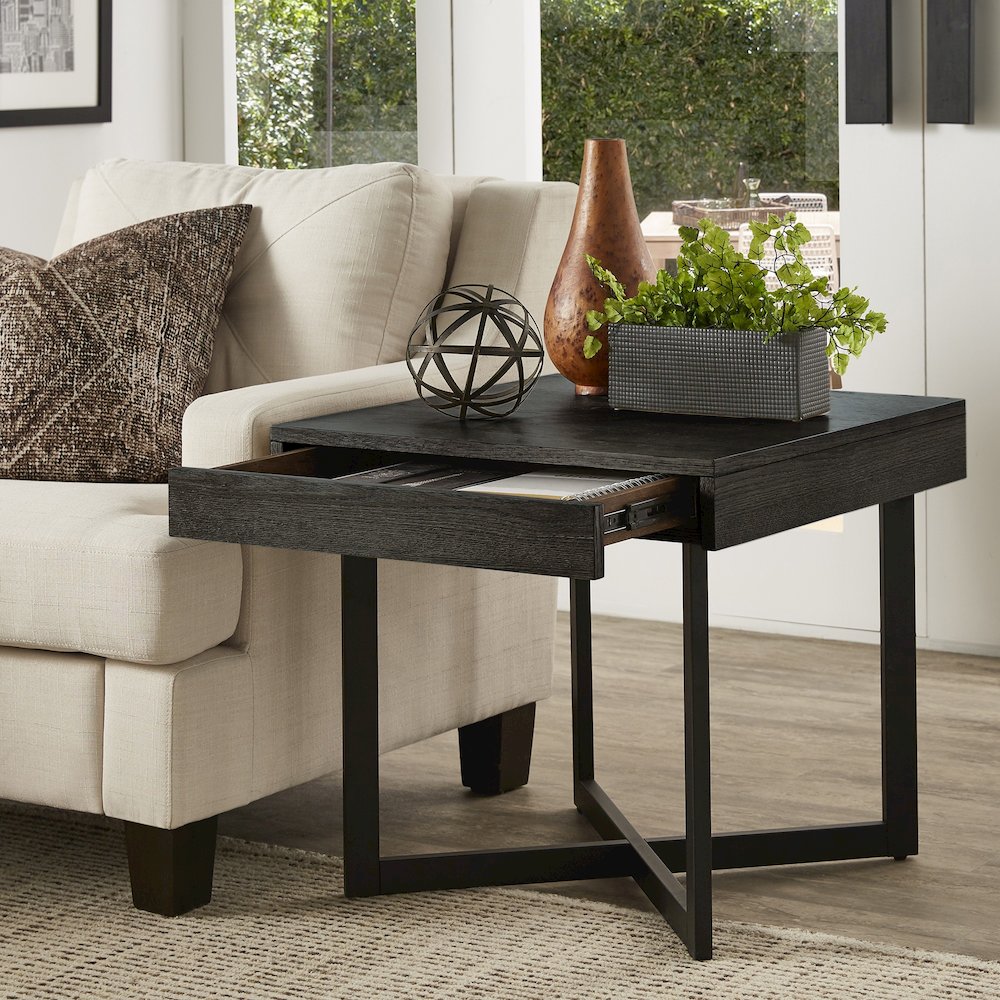 Black Finish End Table With 1 Drawer. Picture 2