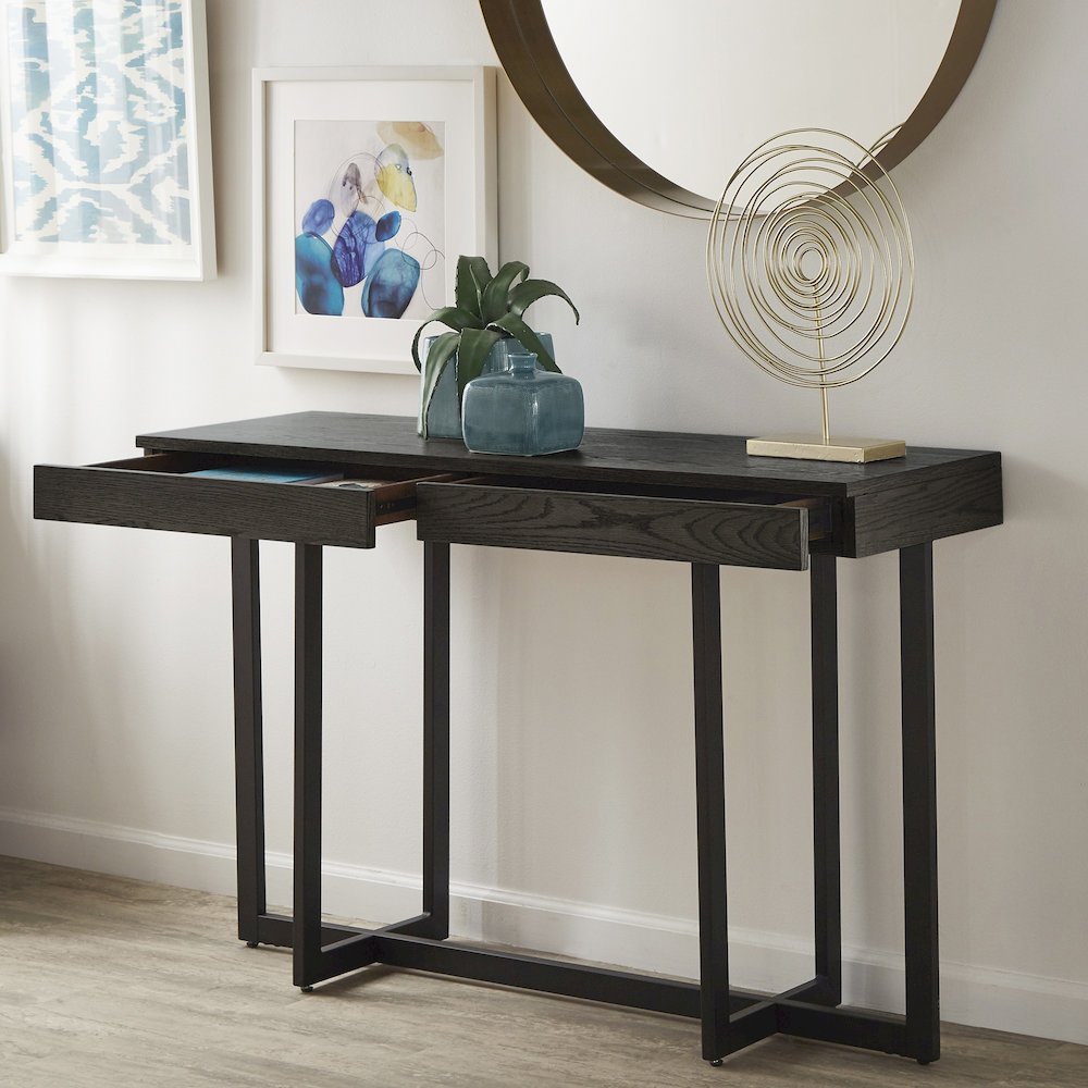 Black Finish Sofa Table With 2 Drawers. Picture 1