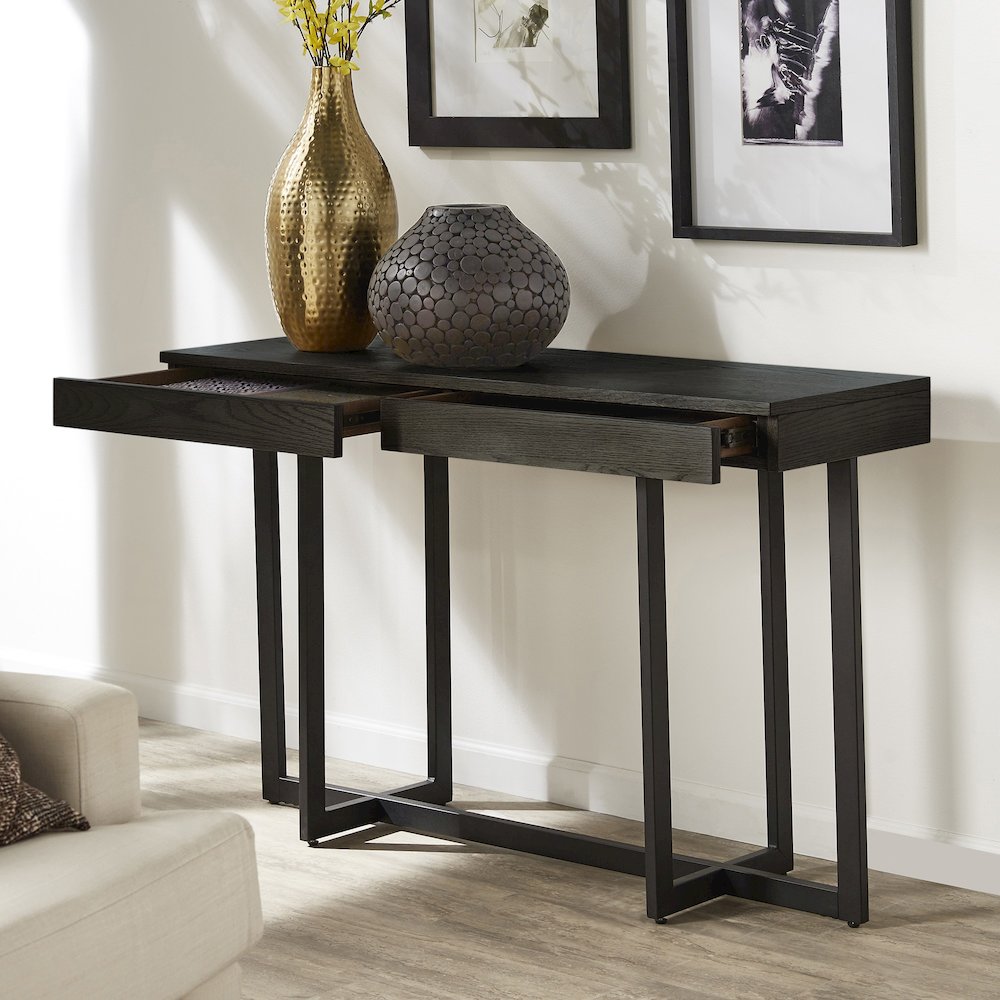 Black Finish Sofa Table With 2 Drawers. Picture 2