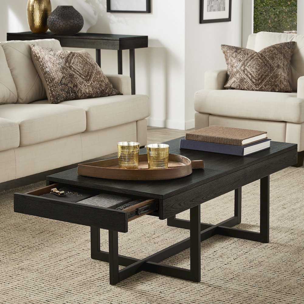 Black Finish Coffee Table With 2 Drawers. Picture 2