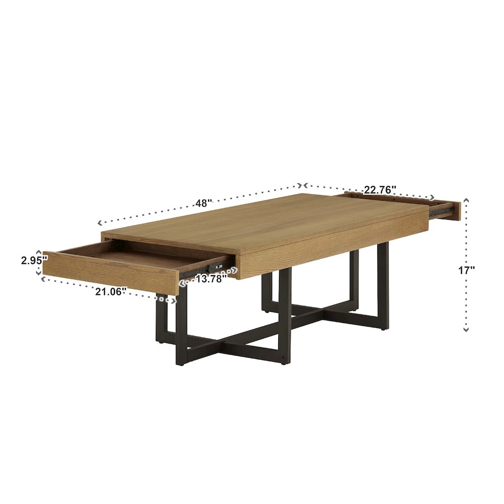 Brown Finish Coffee Table With 2 Drawers. Picture 4