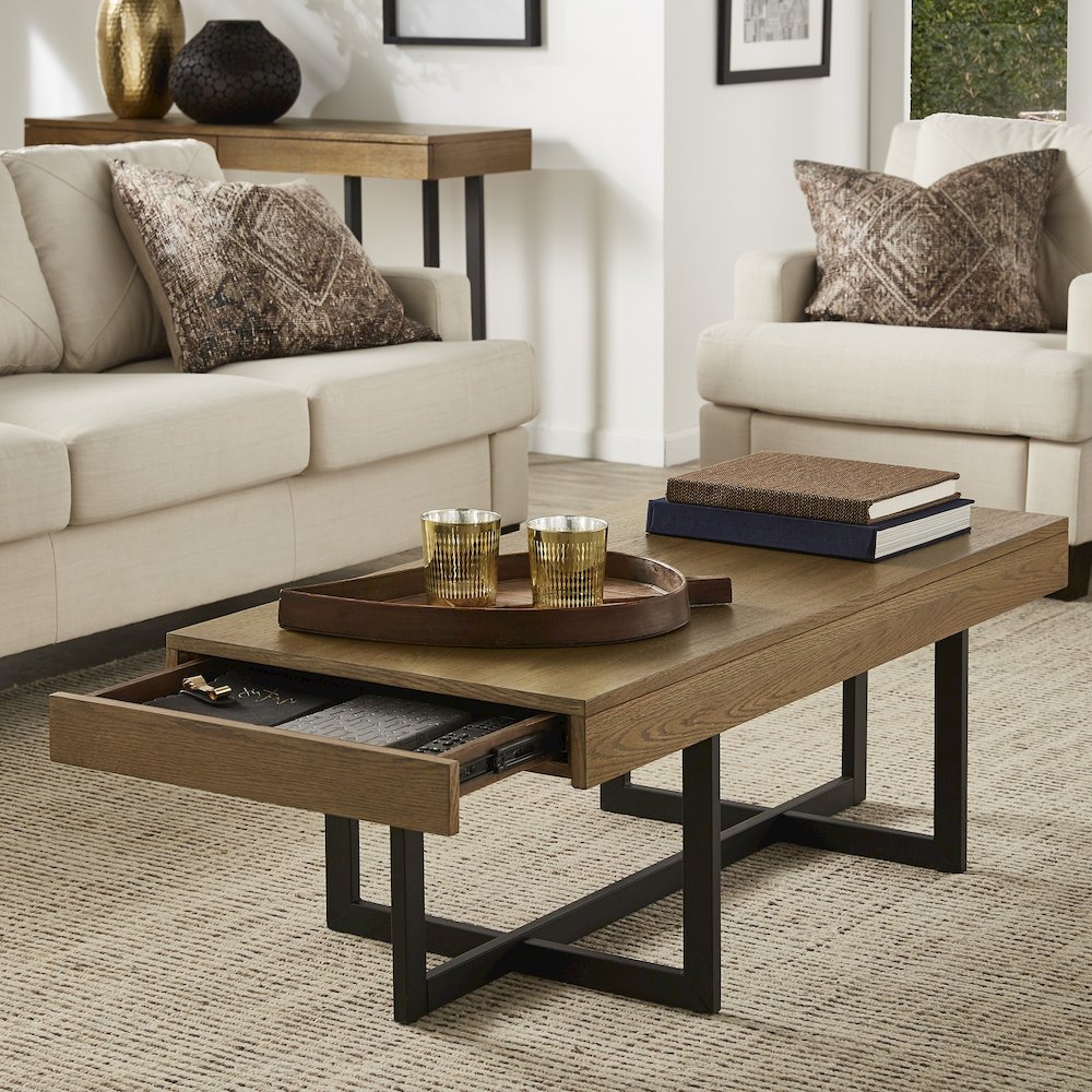 Brown Finish Coffee Table With 2 Drawers. Picture 2