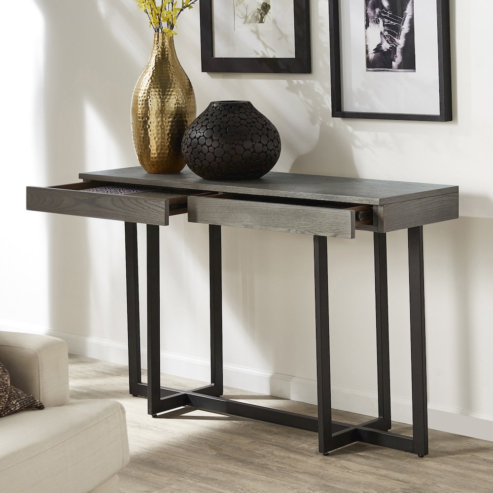 Grey Finish Sofa Table With 2 Drawers. Picture 2