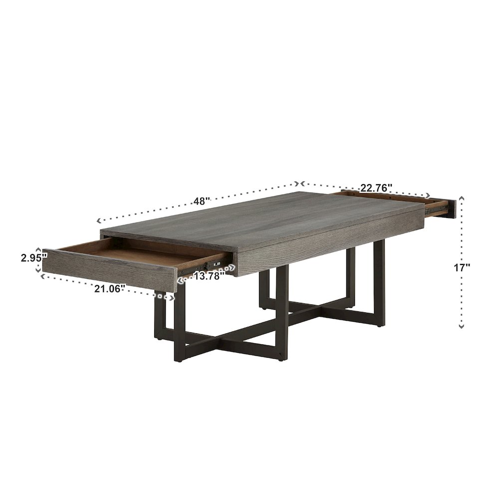 Grey Finish Coffee Table With 2 Drawers. Picture 4