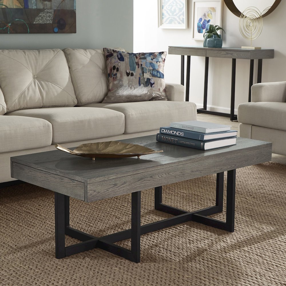 Grey Finish Coffee Table With 2 Drawers. Picture 1