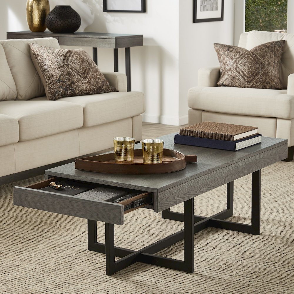Grey Finish Coffee Table With 2 Drawers. Picture 2