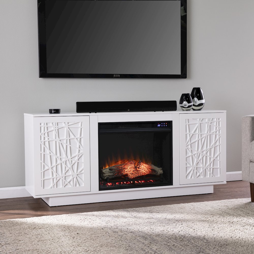Delgrave Touch Screen Electric Media Fireplace Storage in White Color. Picture 3