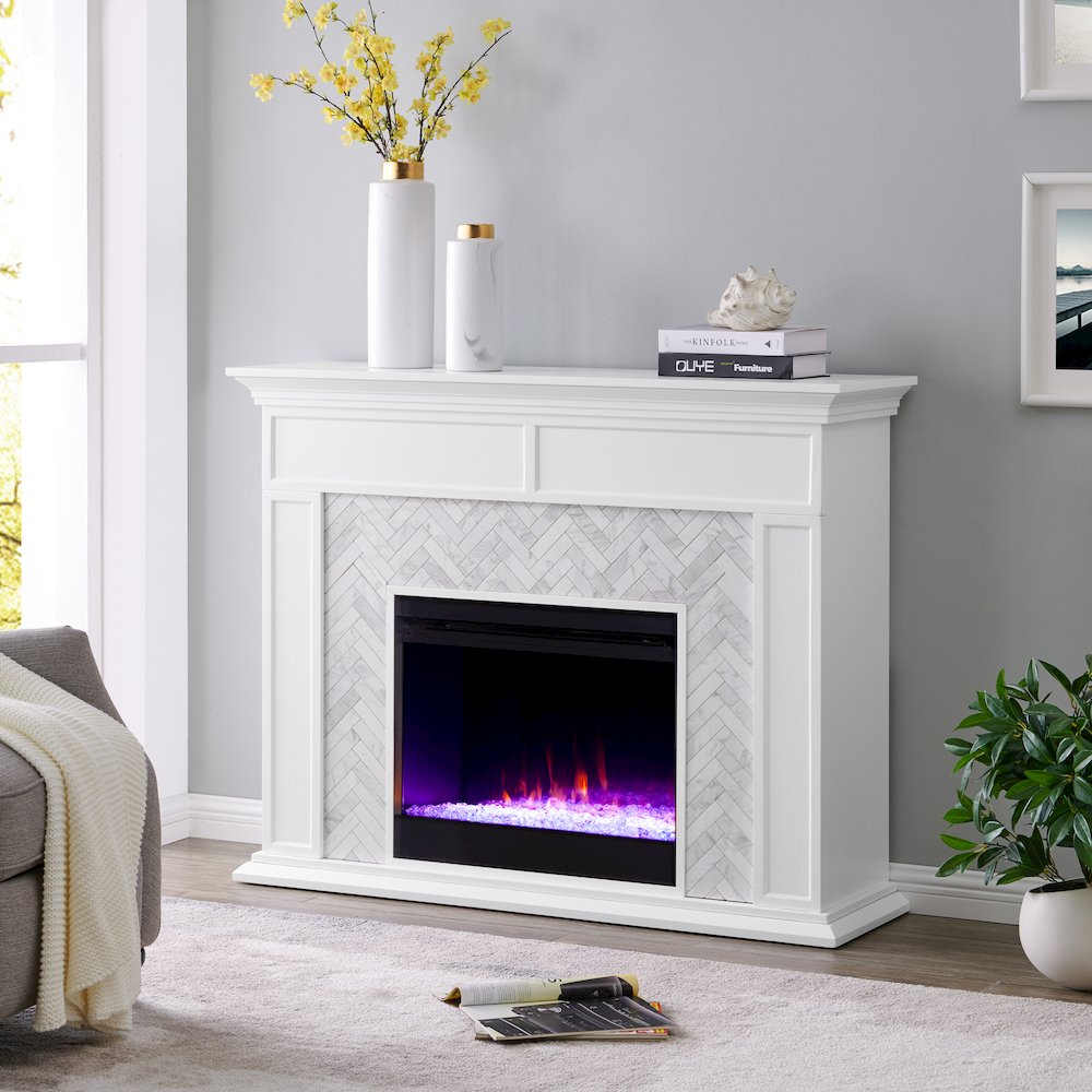Torlington Color Changing Marble Tiled Fireplace. Picture 3