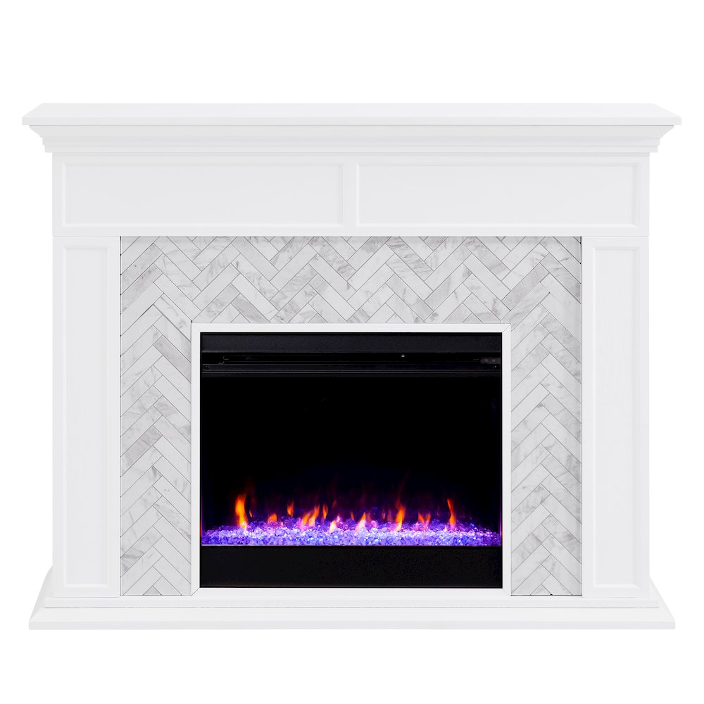 Torlington Color Changing Marble Tiled Fireplace. Picture 1