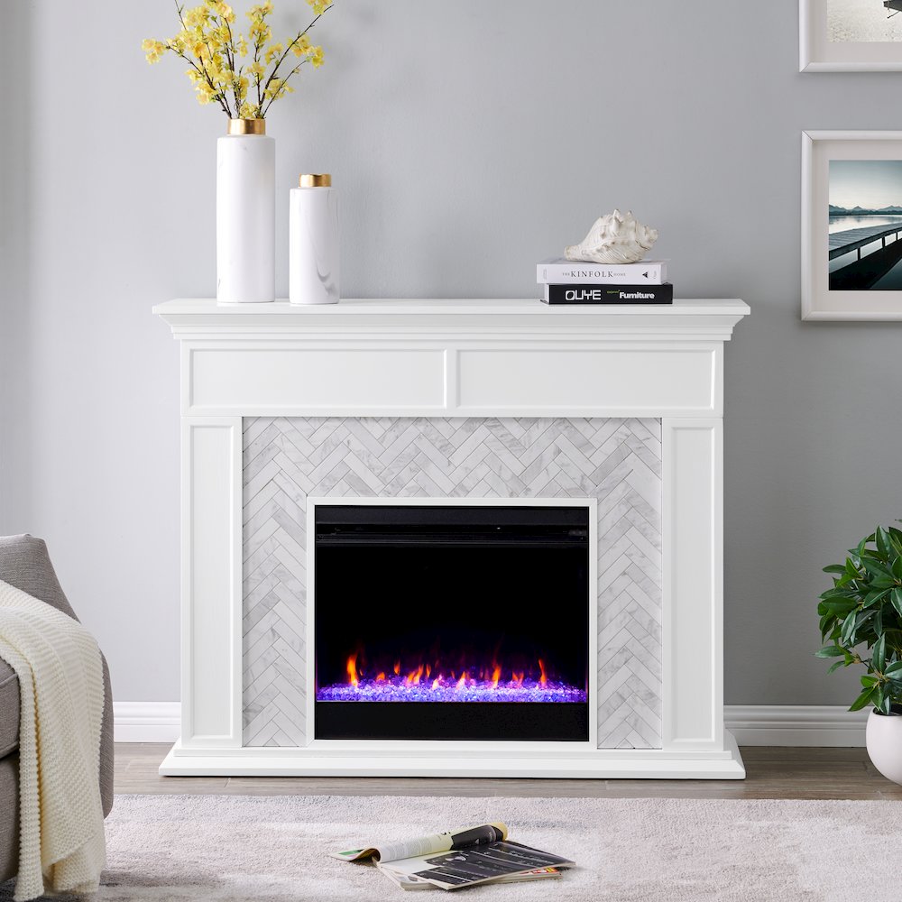 Torlington Color Changing Marble Tiled Fireplace. Picture 2
