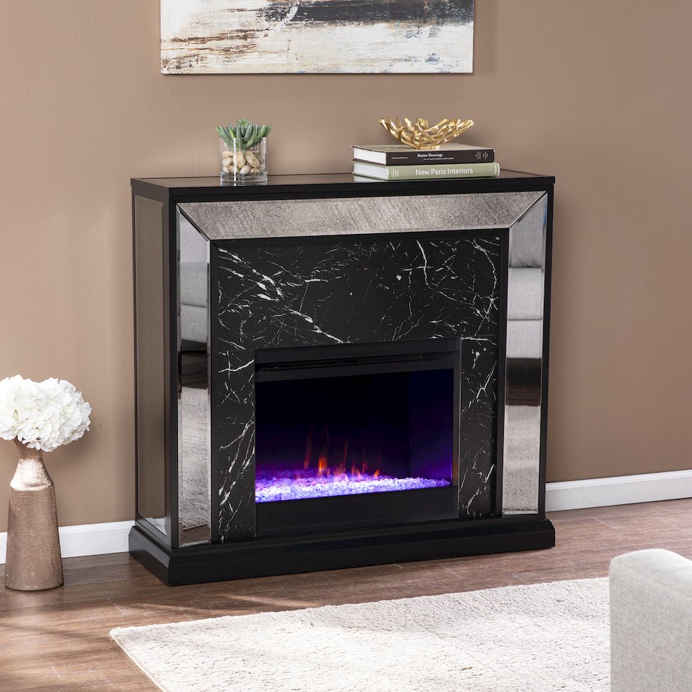 Trandling Mirrored Faux Marble Color Changing Fireplace. Picture 2