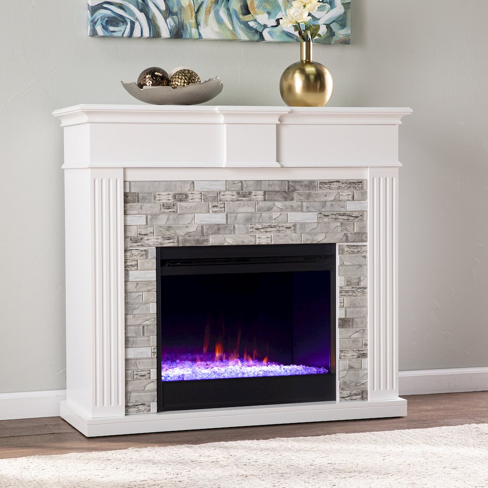 Bondale Color Changing Fireplace with Faux Stone Surround. Picture 2