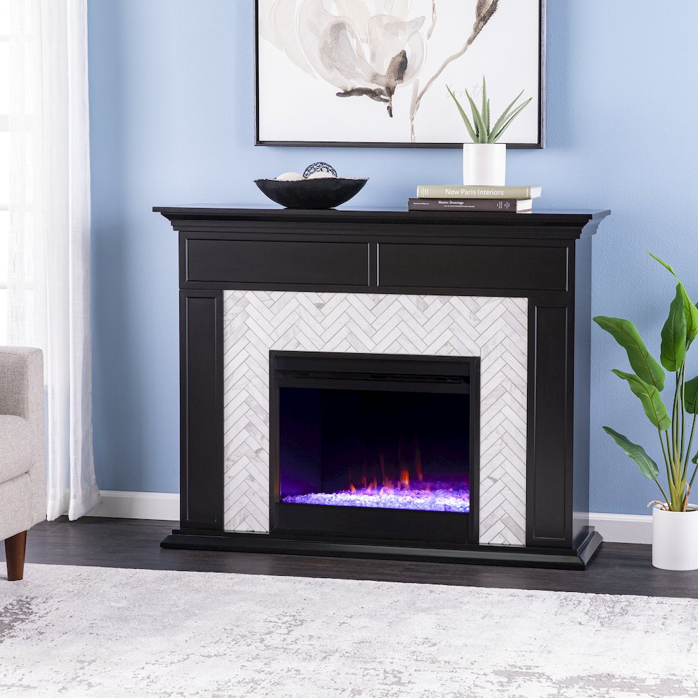 Torlington Color Changing Marble Tiled Fireplace. Picture 2