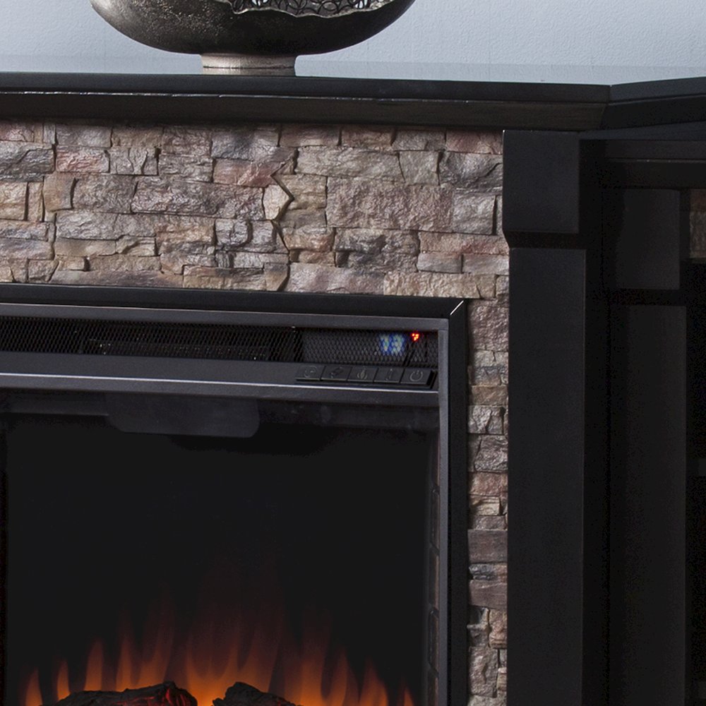 Gallatin Electric Fireplace with Bookcases - Black with Black River Faux Stone. Picture 5