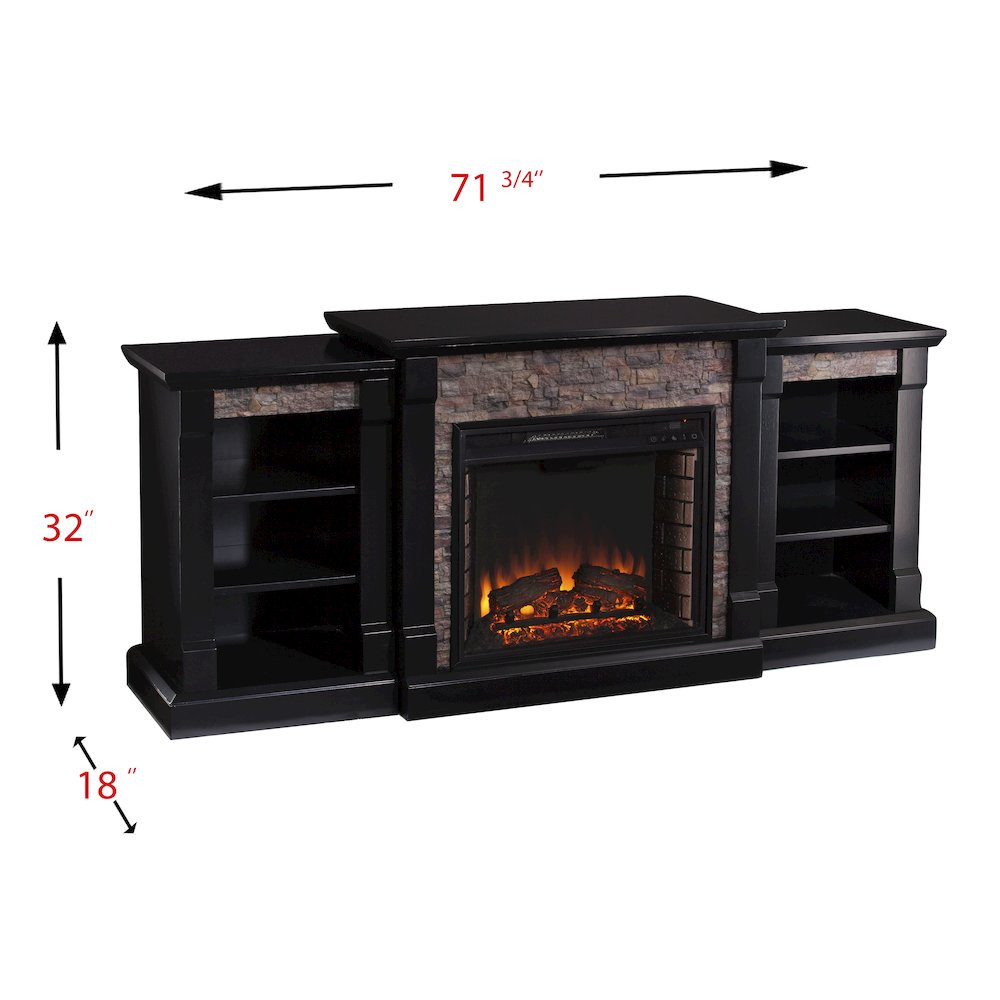 Gallatin Electric Fireplace with Bookcases - Black with Black River Faux Stone. Picture 6