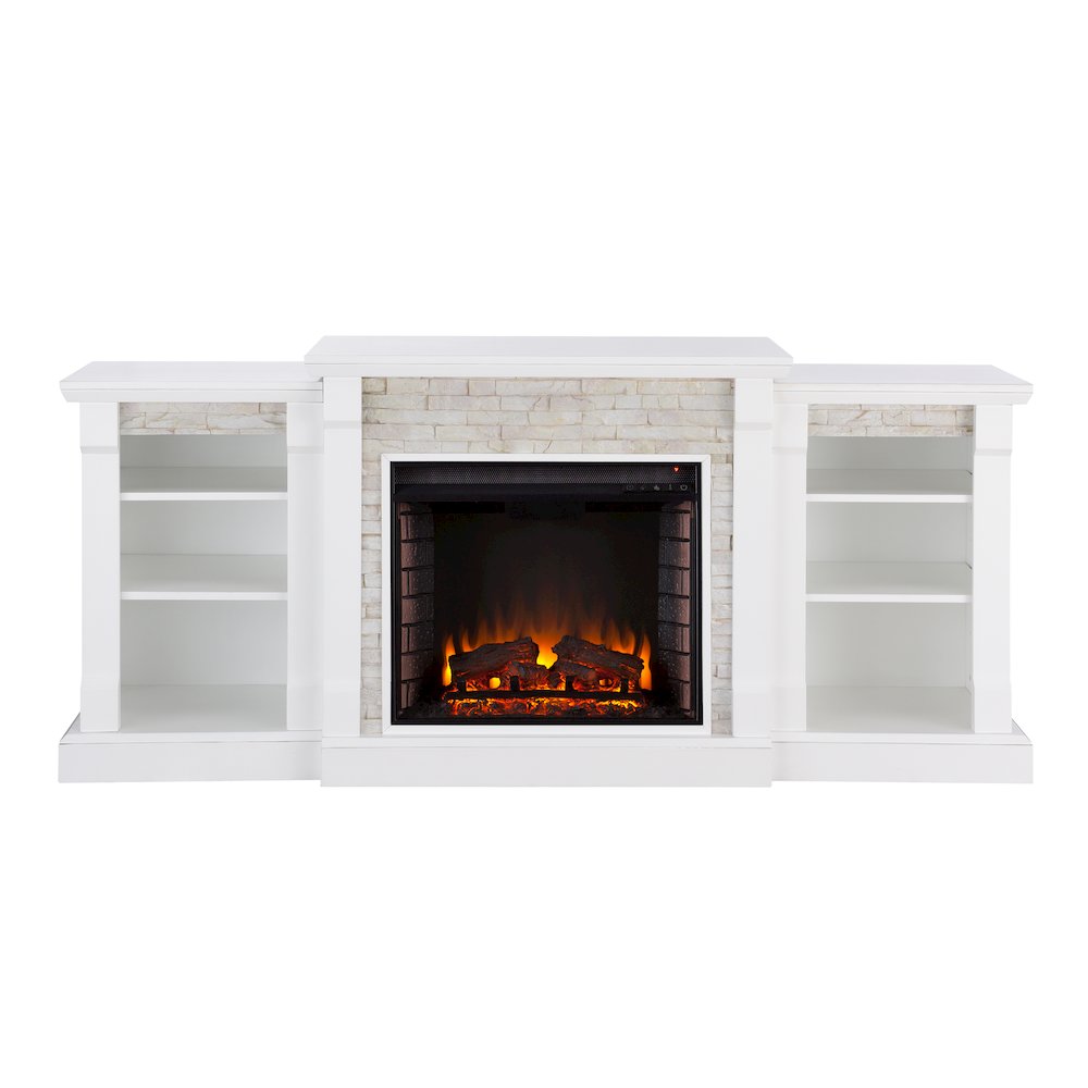 Gallatin Electric Fireplace with Bookcases – White with White Faux Stone. Picture 6