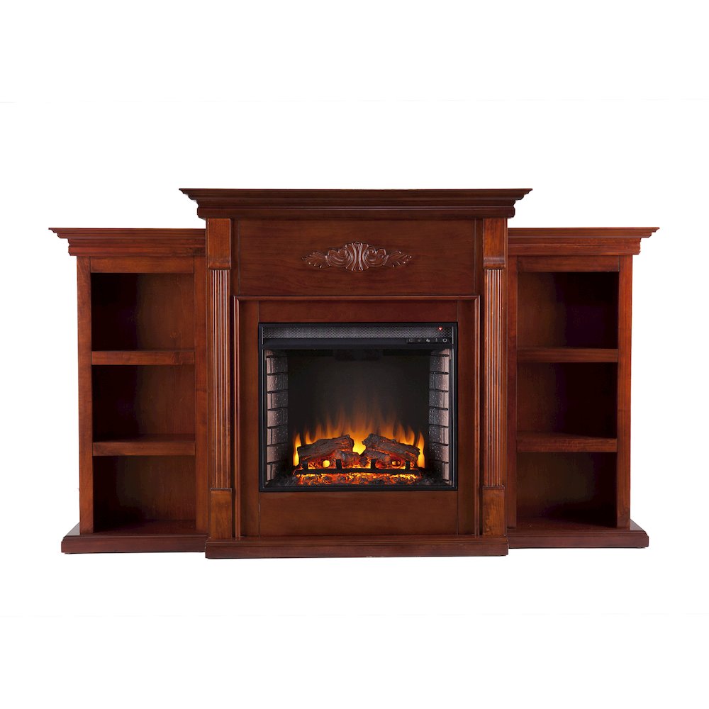 Tennyson Electric Fireplace with Bookcases - Mahogany. Picture 1