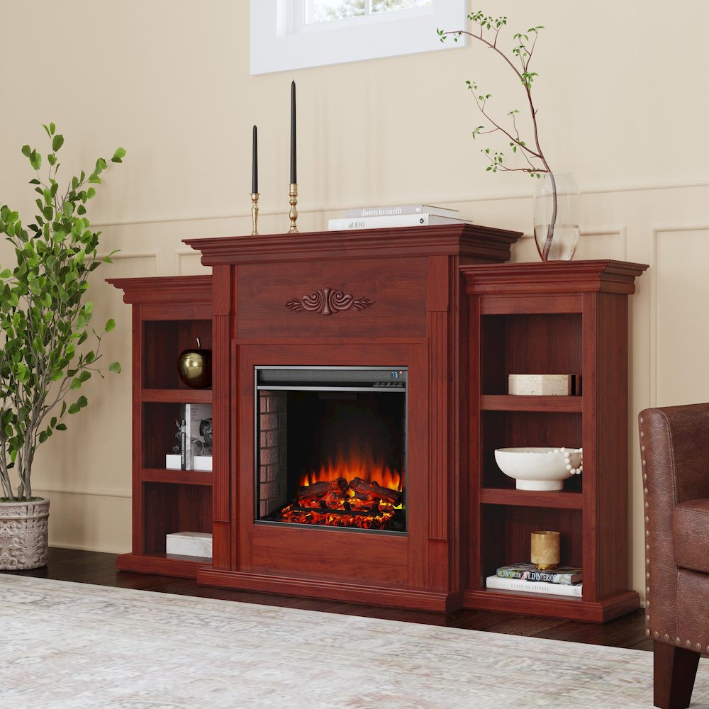 Tennyson Electric Fireplace with Bookcases - Mahogany. Picture 2
