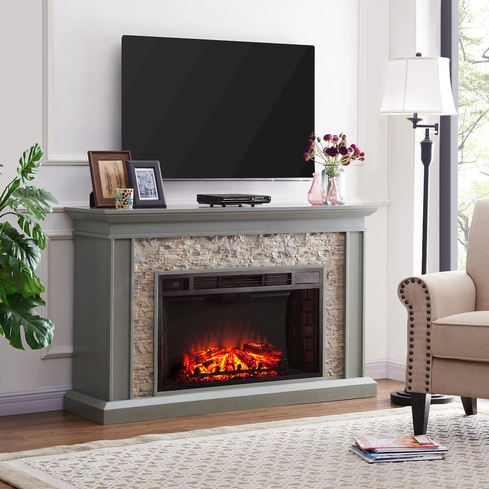 Ledgestone Electric Fireplace with Stacked Faux Stone. Picture 2