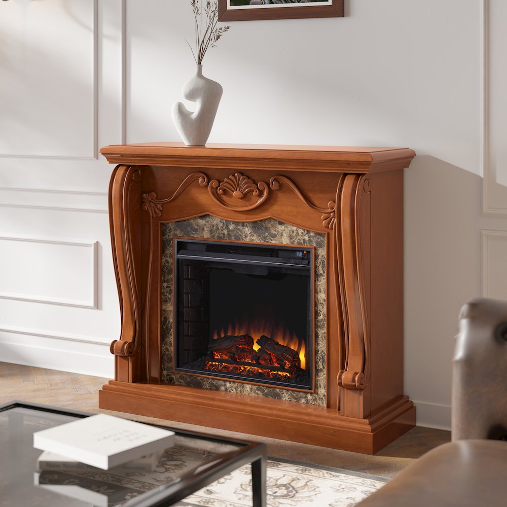 Cardona Electric Fireplace with Faux Marble. Picture 2