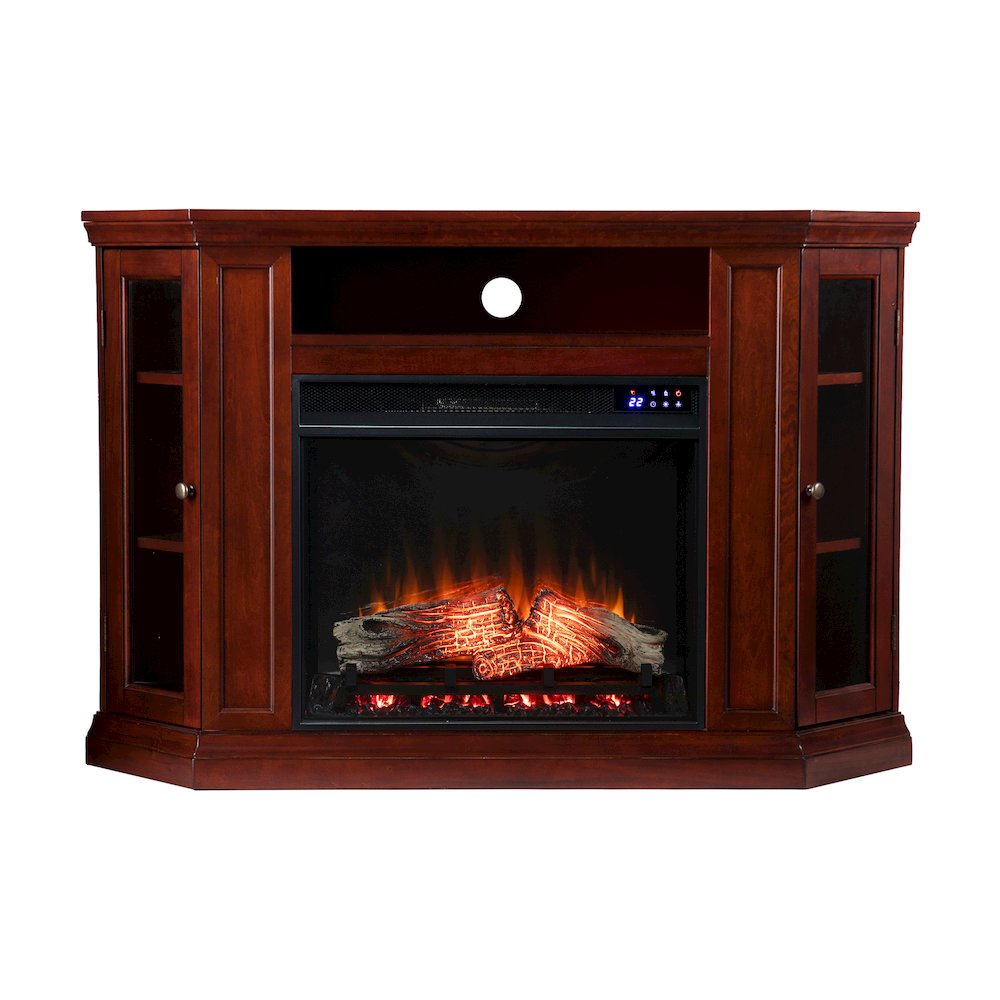 Claremont Electric Corner Touch Screen Fireplace Storage in Brown Color. Picture 2