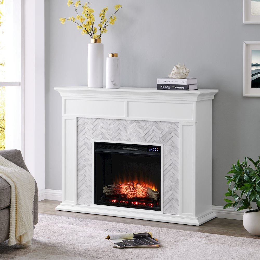 Torlington Marble Tiled Touch Screen Electric Fireplace. Picture 5