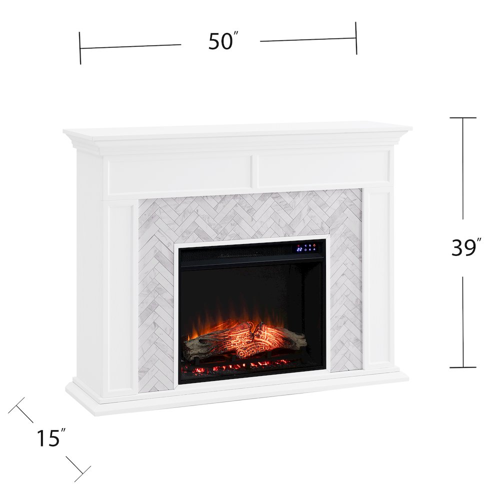 Torlington Marble Tiled Touch Screen Electric Fireplace. Picture 6