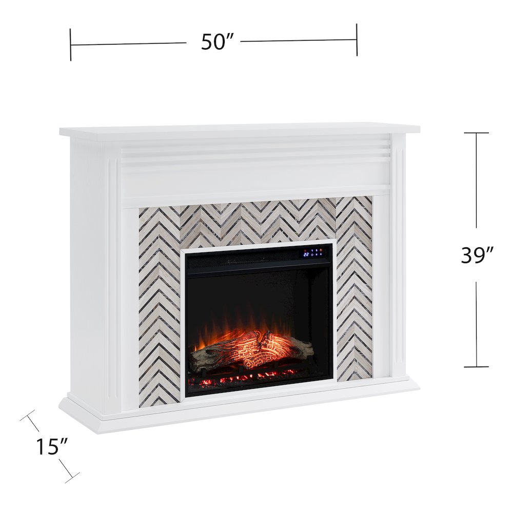 Hebbington Tiled Marble Electric Fireplace with Touch Screen. Picture 5