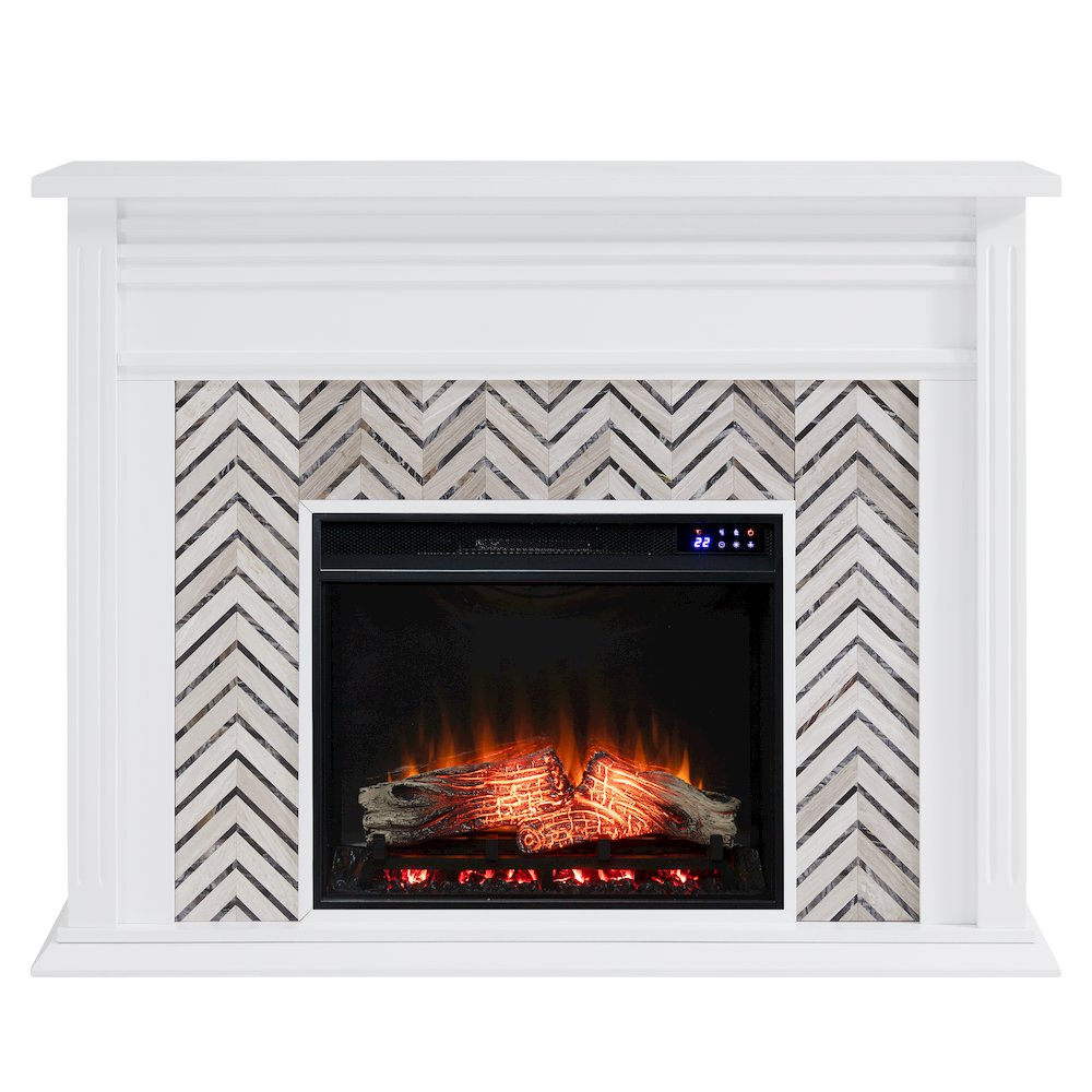 Hebbington Tiled Marble Electric Fireplace with Touch Screen. Picture 1