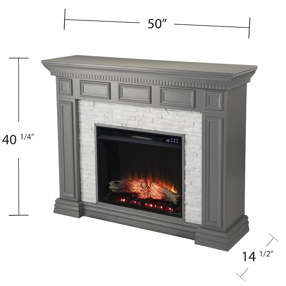 Dakesbury Faux Stone Electric Fireplace with Touch Screen Control Panel. Picture 5