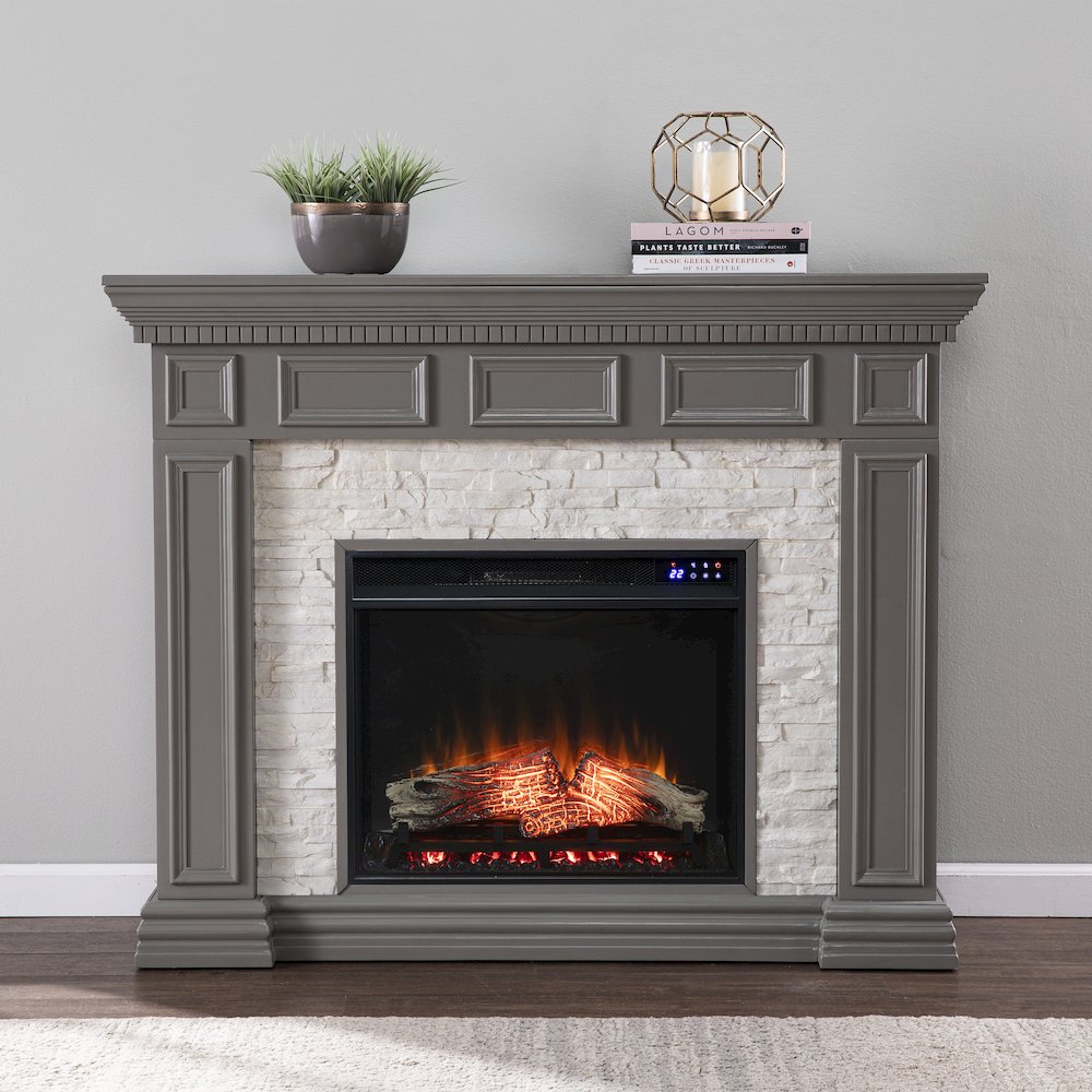 Dakesbury Faux Stone Electric Fireplace with Touch Screen Control Panel. Picture 2