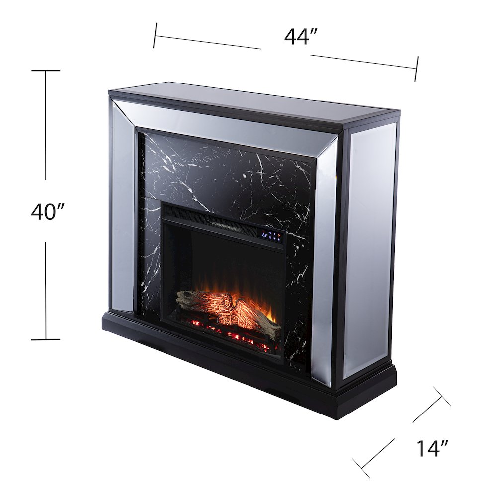 Trandling Mirrored Touch Screen Fireplace with Faux Marble. Picture 5