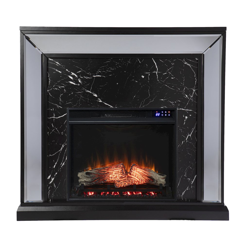 Trandling Mirrored Touch Screen Fireplace with Faux Marble. Picture 1