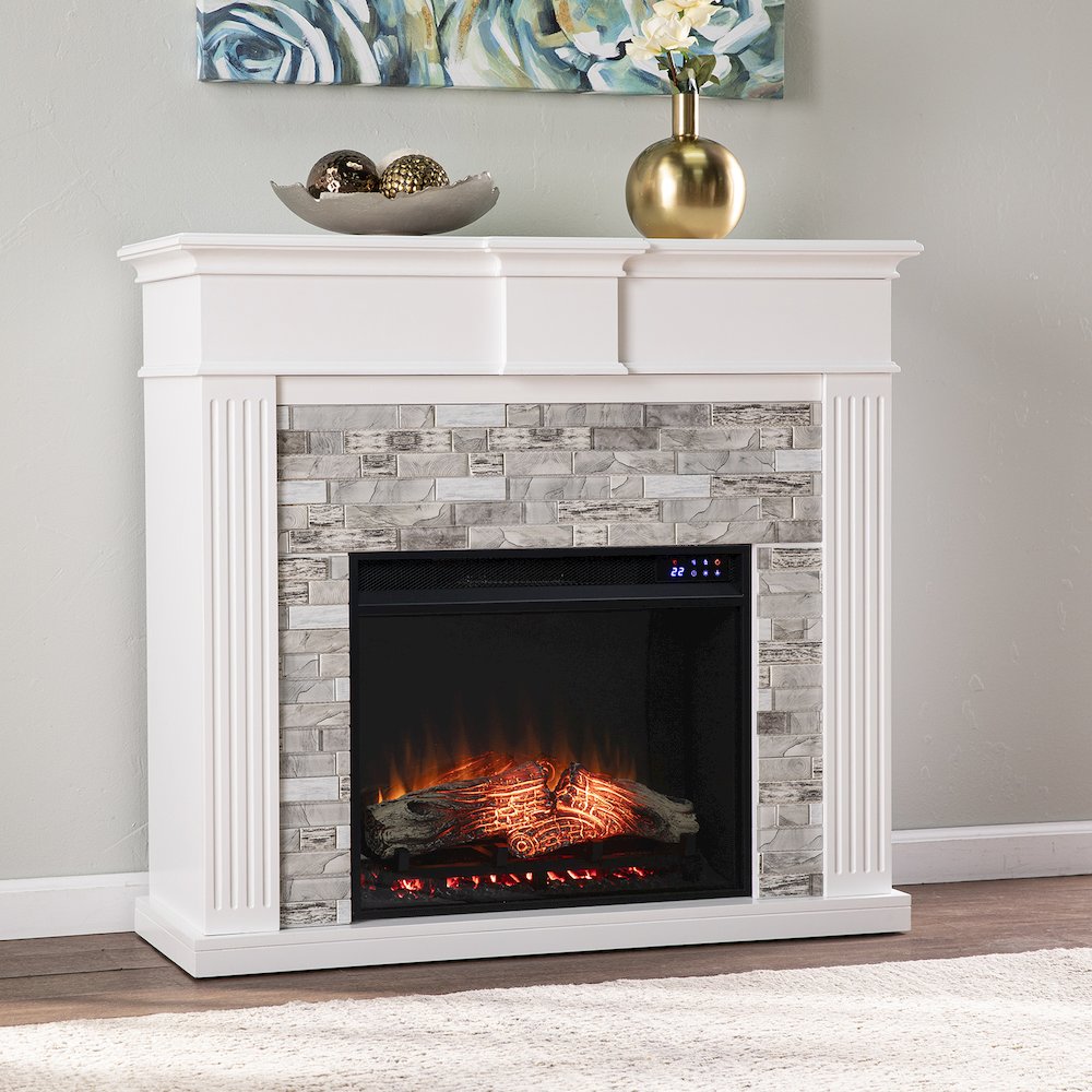 Bondale Touch Screen Electric Fireplace with Faux Stone Surround. Picture 2