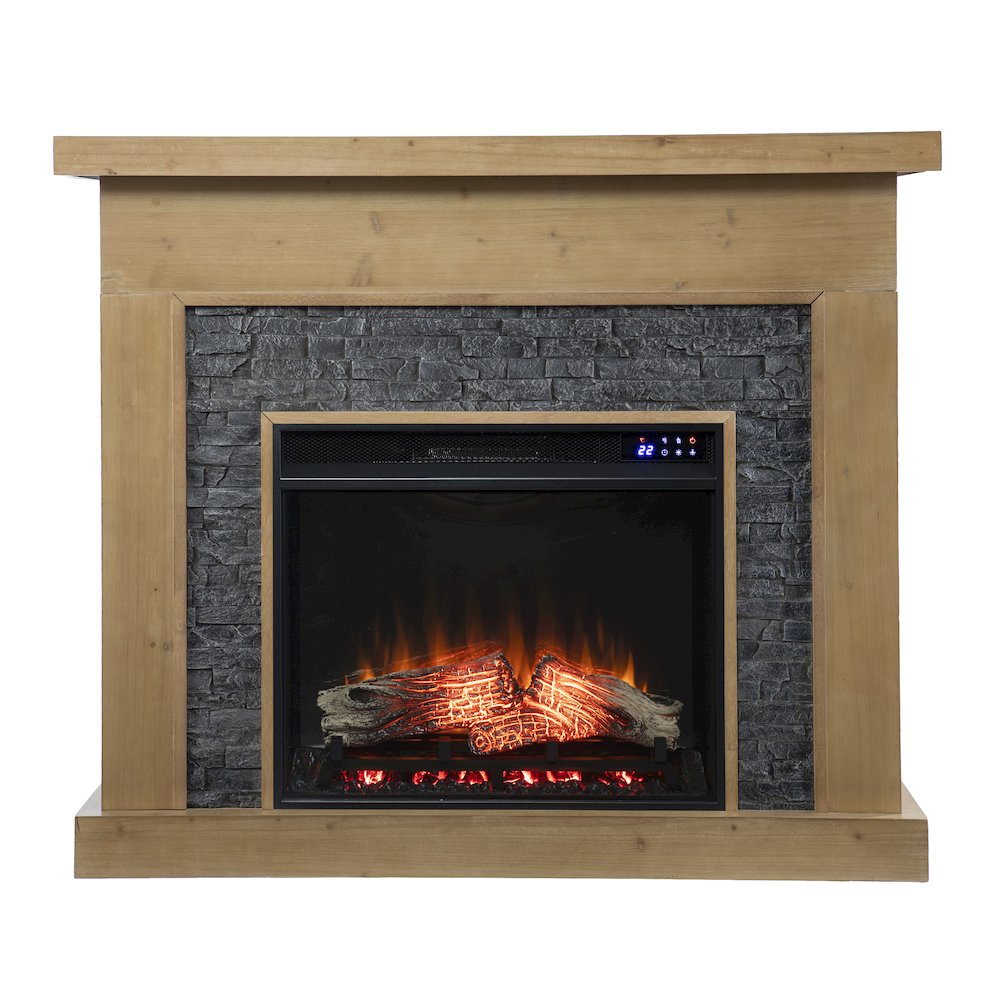 Standlon Touch Screen Electric Fireplace with Faux Stone Surround. Picture 1