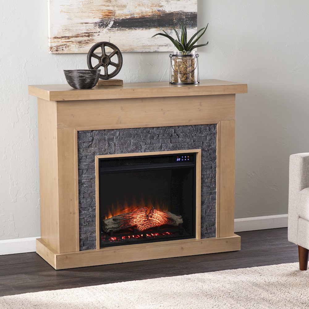 Standlon Touch Screen Electric Fireplace with Faux Stone Surround. Picture 2