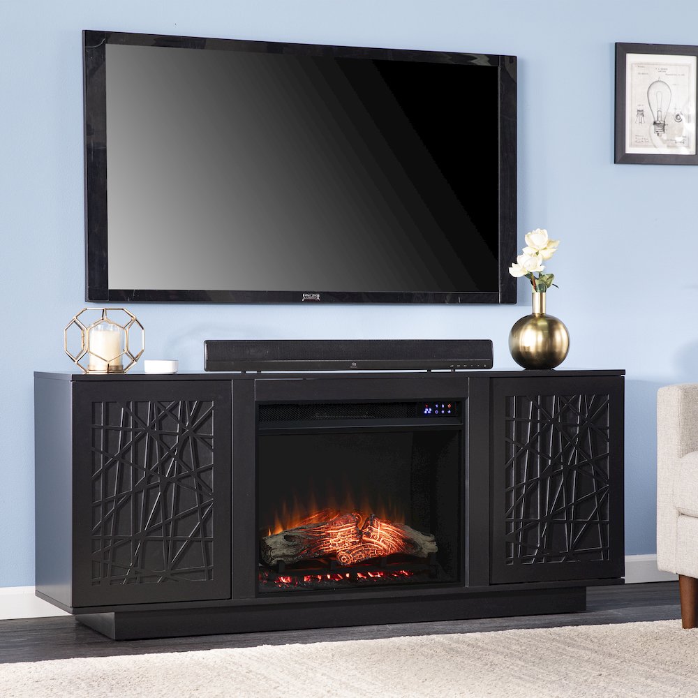 Delgrave Touch Screen Electric Media Fireplace with Storage. Picture 2