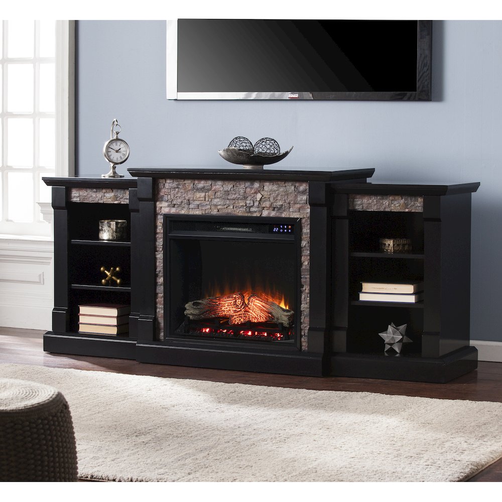 Gallatin Touch Screen Electric Fireplace with Bookcases. Picture 3