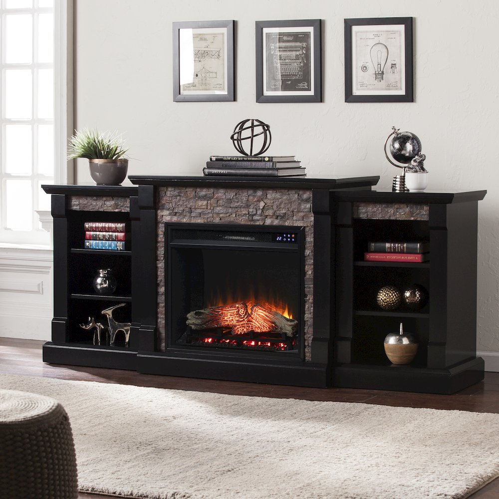 Gallatin Touch Screen Electric Fireplace with Bookcases. Picture 2