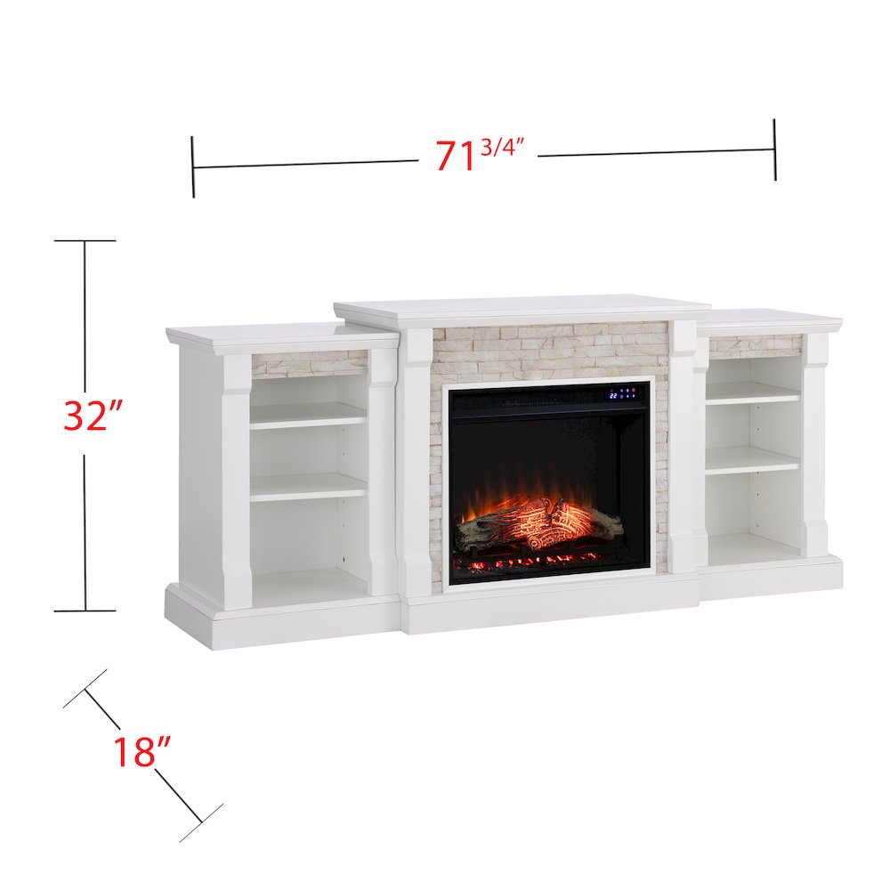 Gallatin Touch Screen Electric Fireplace with Bookcases. Picture 5