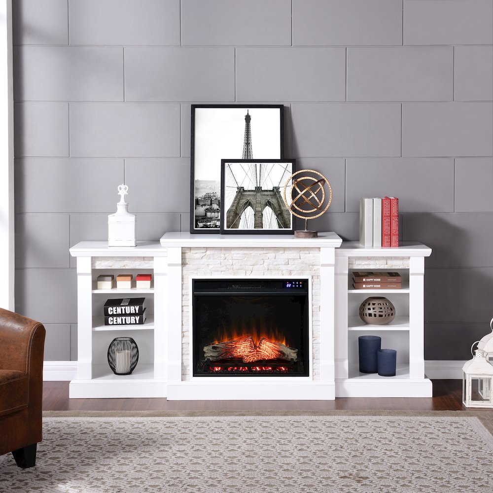 Gallatin Touch Screen Electric Fireplace with Bookcases. Picture 2