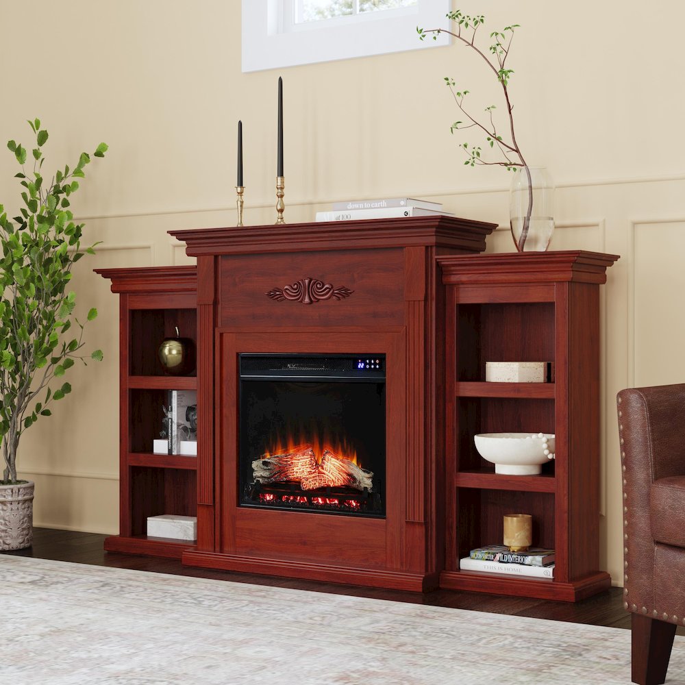 Tennyson Touch Screen Electric Fireplace with Bookcases - Mahogany. Picture 2