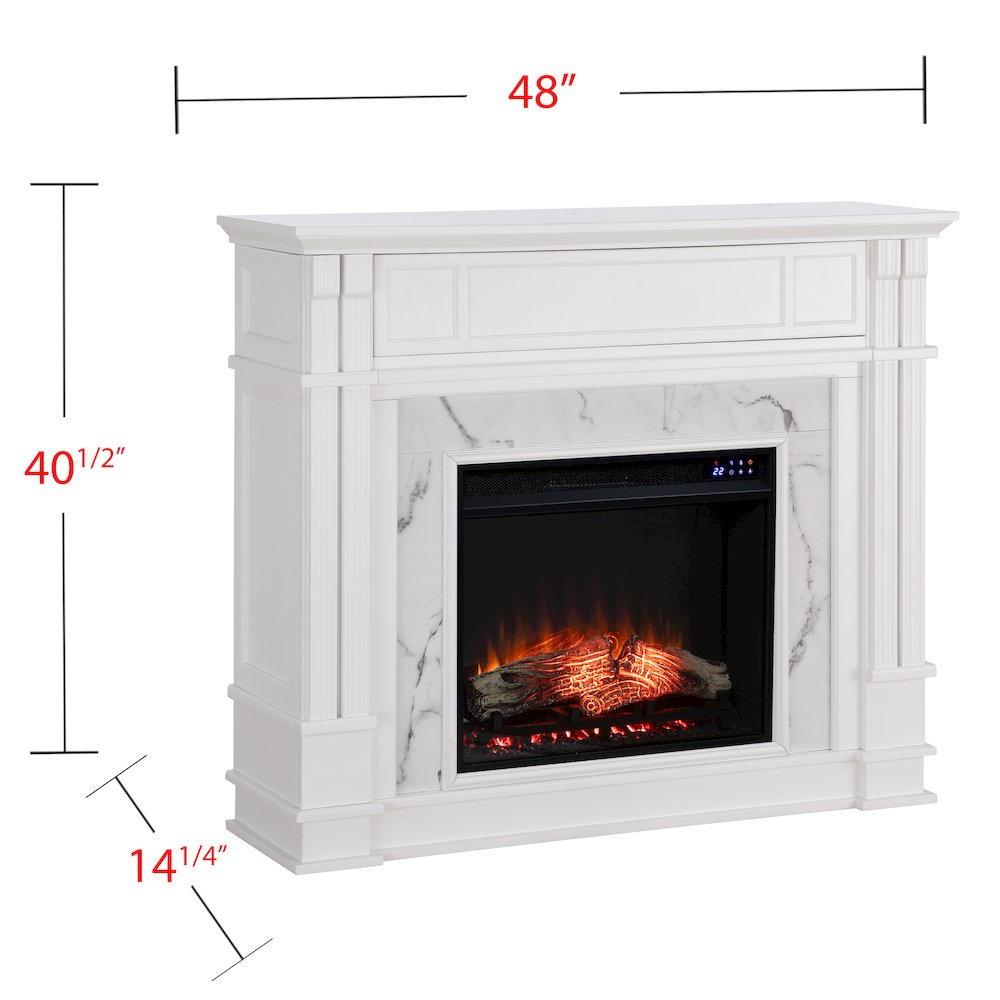 Highgate Faux Cararra Marble Touch Screen Electric Media Fireplace. Picture 6