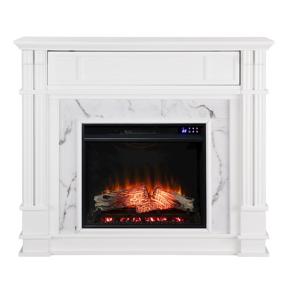 Highgate Faux Cararra Marble Touch Screen Electric Media Fireplace. Picture 7