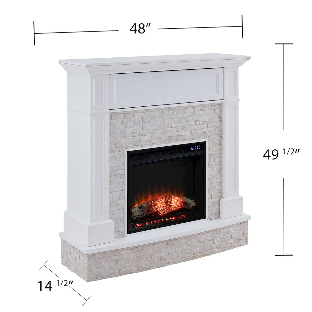 Jacksdale Touch Screen Electric Media Fireplace with Faux Stone. Picture 4