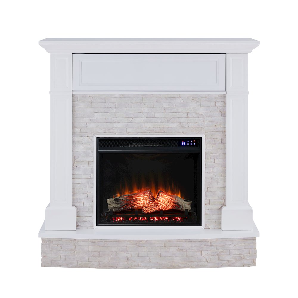 Jacksdale Touch Screen Electric Media Fireplace with Faux Stone. Picture 5