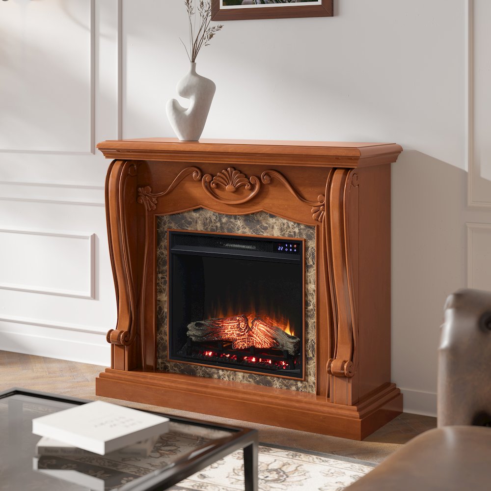 Cardona Touch Screen Electric Fireplace with Faux Marble. Picture 2