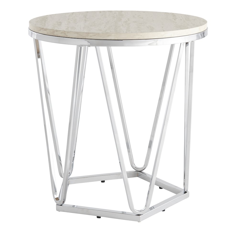 Luna Round Faux Stone End Table in Silver Color. Picture 1